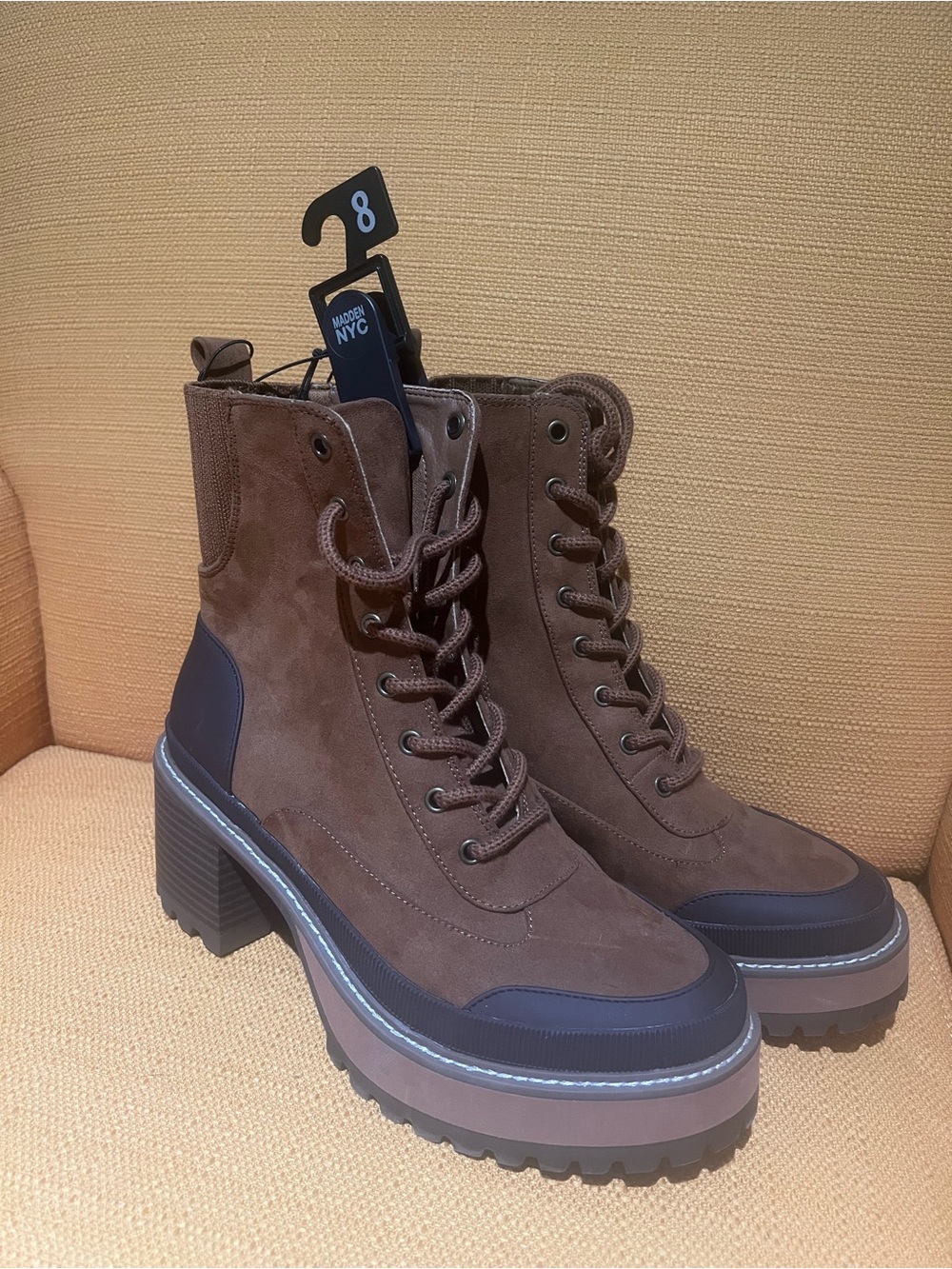 Brand New - Steve Madden Brown Suede Lug-Heel Combat Boots